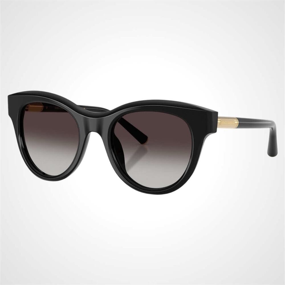 New Dolce & Gabbana Black Round Sunglasses New Gold Metal Logo 52-21-145